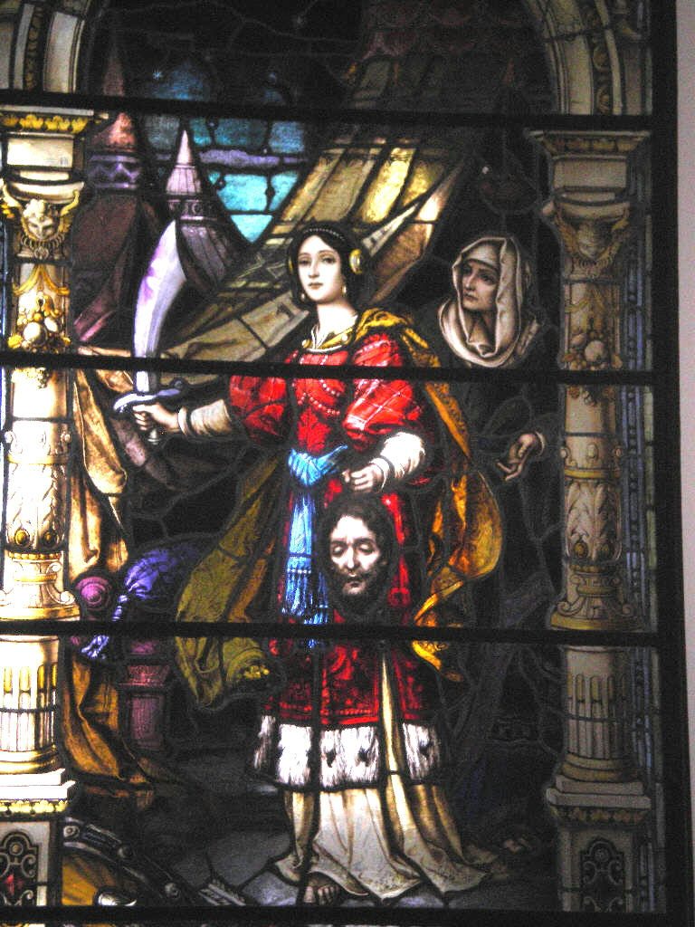 ...des unerschrockenen Einsatzes für die Sache Gottes. Judith mit dem Haupt des Holofernes, Sankt Théodore Guérin Shrine, Terra Haute, Indiana, USA.